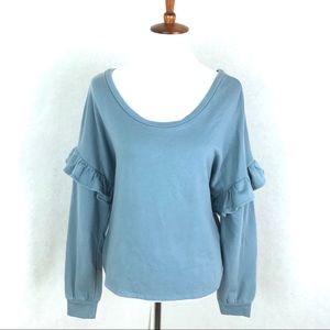 Lucky Brand Ruffle Oversized Sweatshirt Drop Shoul